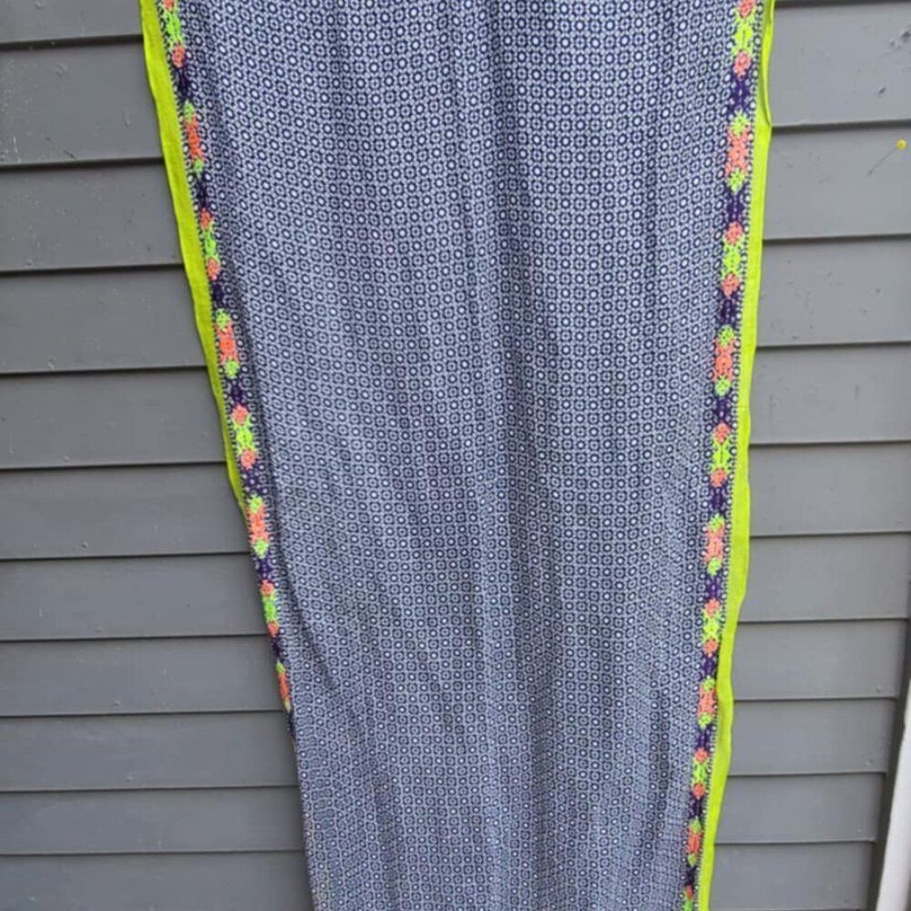 J Crew Black White Geometric print with Neon Embroidery Trim